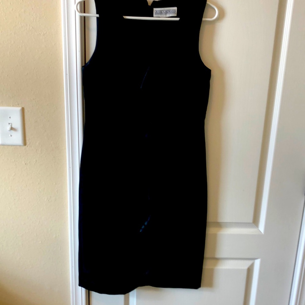 Jessica Howard black dress with ruffles front, Backstep, sleeveless, size medium